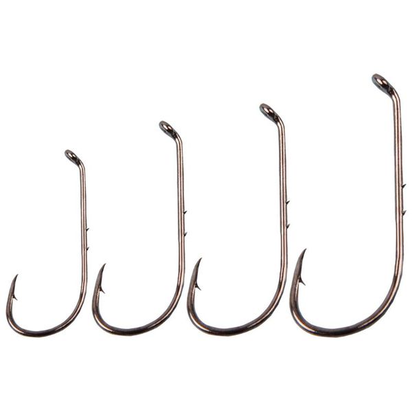 

fishing hooks 300pcs 9292 high carbon steel hook offset long barbed shank baitholder for trout salmon worm