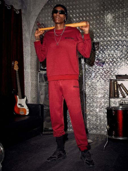 

men letter graphic drop shoulder sweatshirt & sweatpants z78g#, Gray