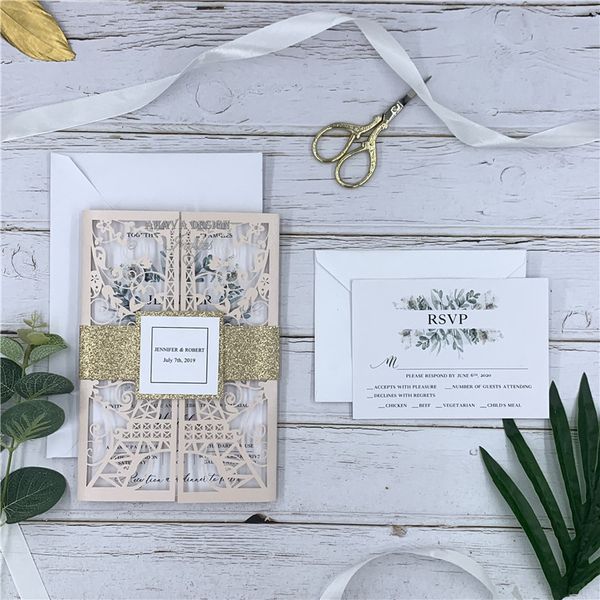 

wedding invitations gold blush paris laser cut wedding invitations invites sweet 15 invitations french them, Black