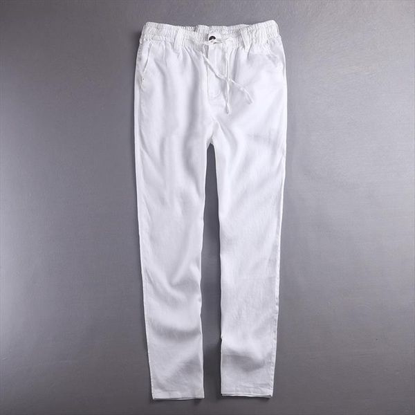 

100% linen summer pure women pants flax solid white trouser fashion spring fall trousers male brand pantalon hombre, Black