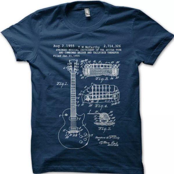 

1955 les paul guitar gibson blueprint printed t-shirt 9019, White;black