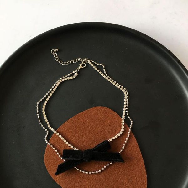 

chains japanese version black bowknot shape beautiful necklace women fine jewelry gift, Silver
