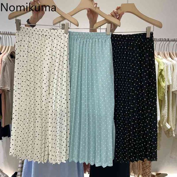 

nomikuma polka dot skirts korean style summer clothes stretch high waist mid calf skirt women fashion trend faldas 210514, Black