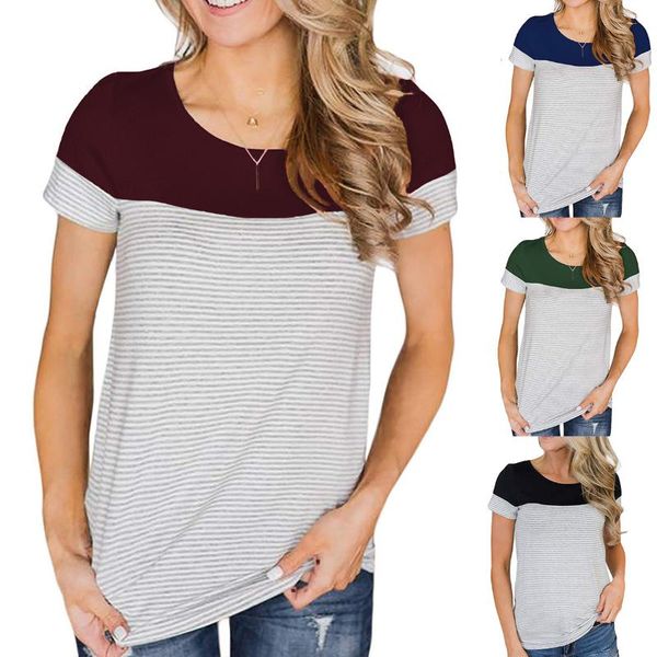 

spring/summer 2021 women's striped stitched short-sleeved t-shirt, White