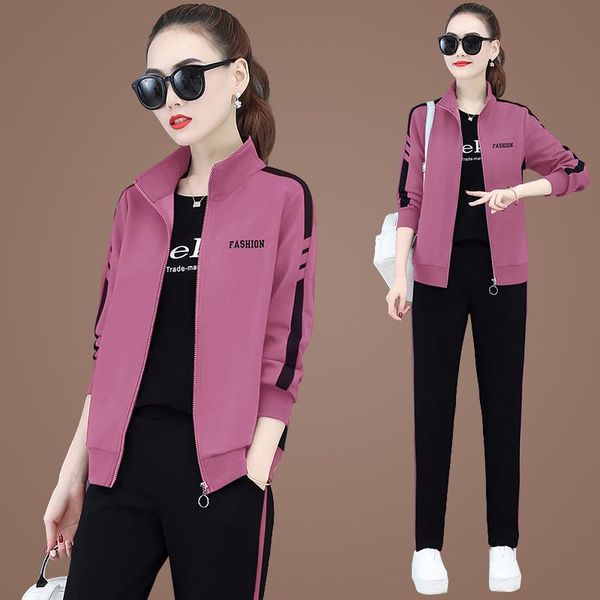 

women's two piece pants women casual sportswear hoodie autumn fashion zip cardigan jacket sweatpants suit+t-shirt three-piece fitness j, White