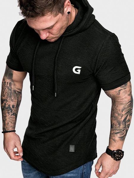 

men letter graphic patch detail drawstring hooded tee a0yw#, White;black