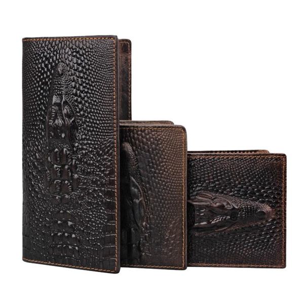 

wallets luufan alligator embossing leather long wallet bifold short card 2 folds genuine crocodilian style men, Red;black