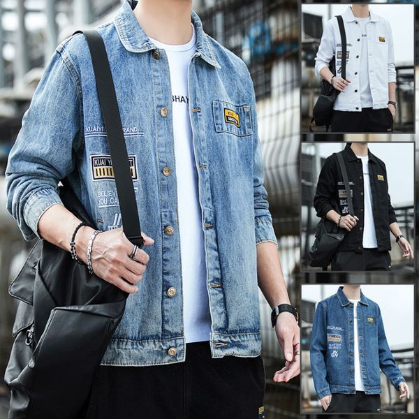 

korean style fashion jean jacket men's new casual trendy slim denim clothing coat, Black;brown