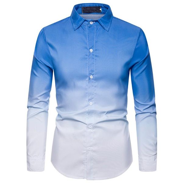 

men's casual shirts nice brand autumn men long sleeve hanging dyed shirt gradient cotton streetwear dress chemise homme, White;black