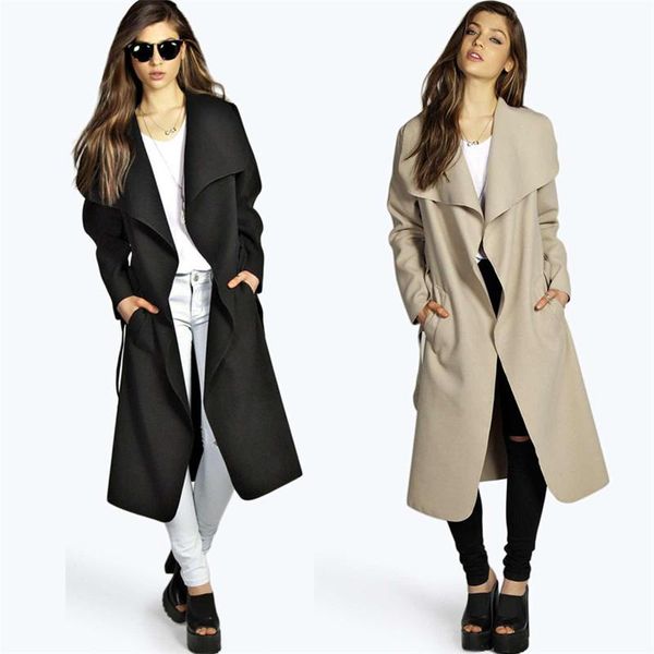

women's trench coats 2021 casual fashion large size coat windbreaker autumn and winter belt woolen trend, Tan;black