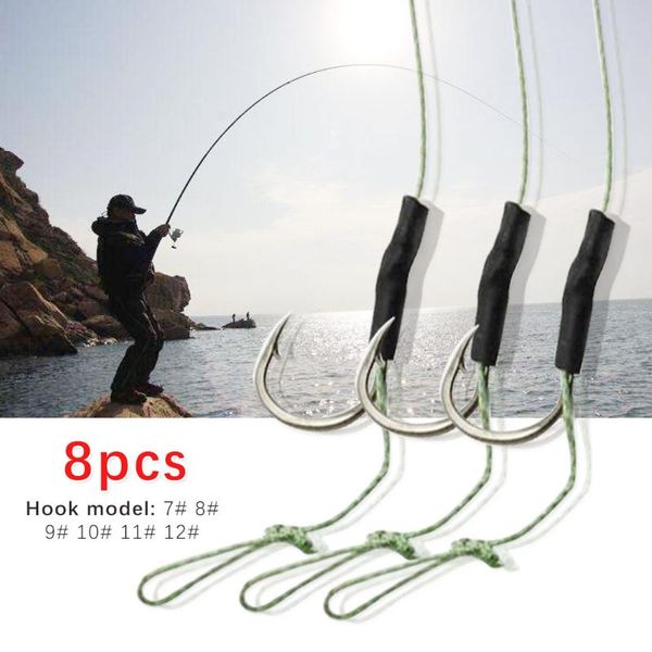 

8pcs/4pack carp fishing hook link rig tied hooks size 7/8/9/10/11/12# barbed tackle