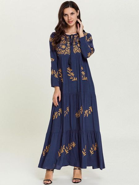 

casual dresses women maxi abayas for muslim dress embroidery long female arabian islamic robes kaftan dubai clothing, Black;gray