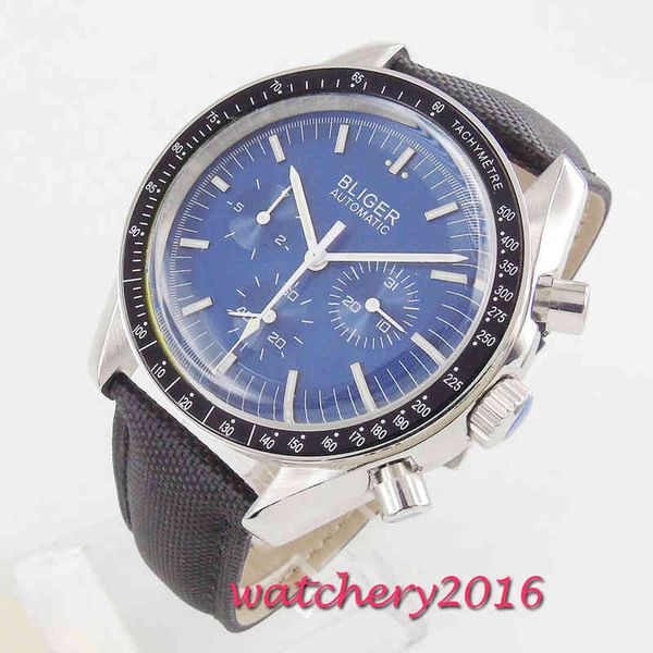 

2019 brand luxe bliger fashion leather band automatic blue dial men watches casual business man clock, Slivery;brown