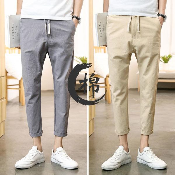 

summer korean version of the trend self-cultivation men's casual pants cotton nine, Black