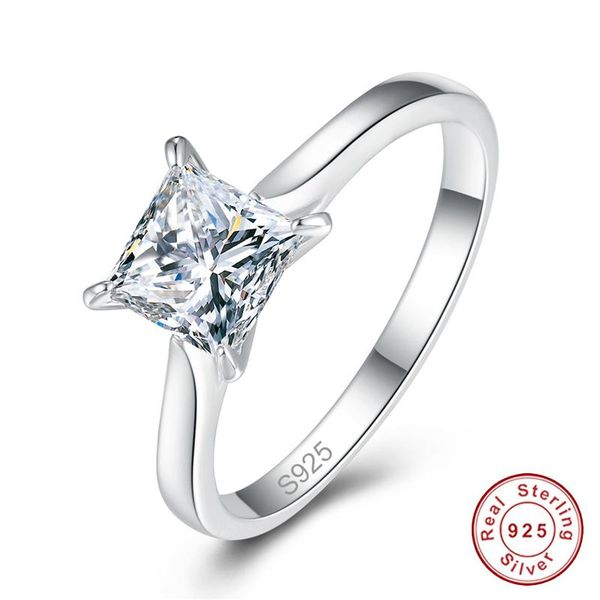 

cluster rings simple 6*6mm square white zircon sterling silver s925 women's fine jewelry wedding engagement gift, Golden;silver