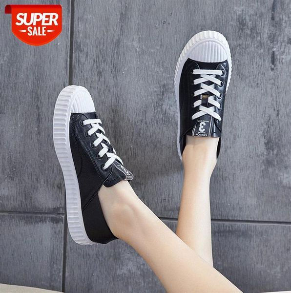 

cowhide biscuit shoes women's small white korean style comfortable flat-soled student board simple low-#1t6g