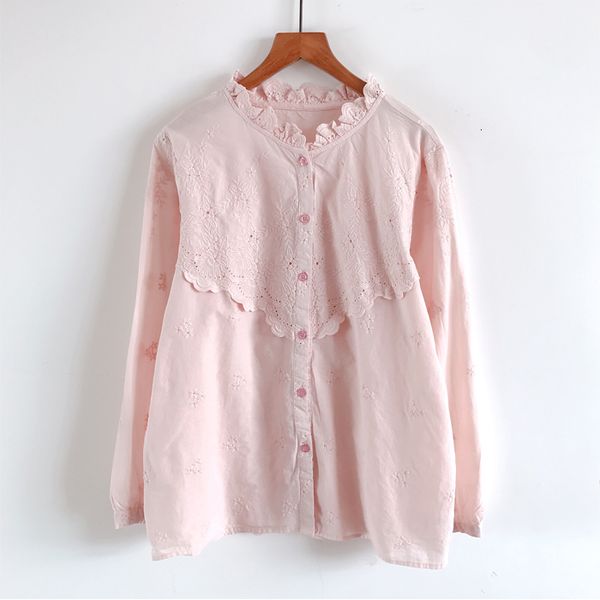 

women's blouses & shirts autumn cotton blouse small shirt fairy stand collar delicate embroidery loose long-sleeved women 1bqu, White