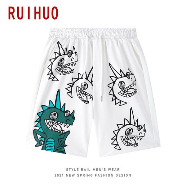 

men's shorts ruihuo cartoon printed summer men cotton casual workout clothing m-3xl 2021 arrivals, White;black