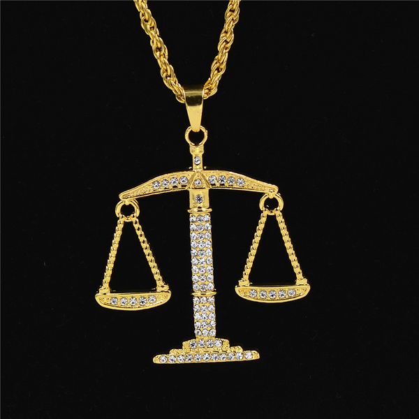 

hip hop necklace gold color rhinestone balance pendant 316l stainless steel men women jewelry, Silver