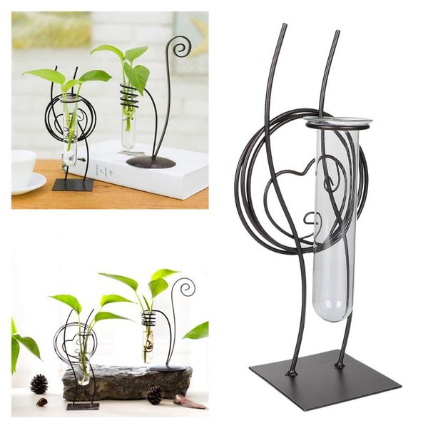 

vases 1pc glass bottle vase iron frame hydroponic plant deskornament water plants container