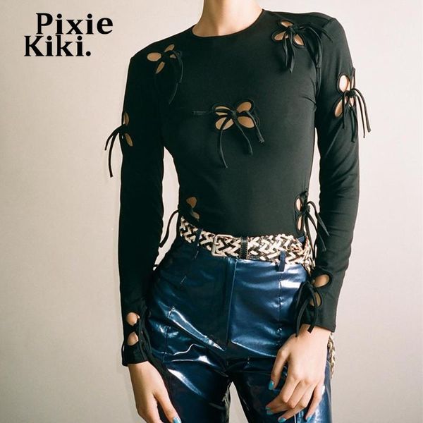 

women's t-shirt pixiekiki y2k egirl black hollow out backless long sleeve tees harajuku grunge clothes tshirt spring 2021 p33-cc13, White