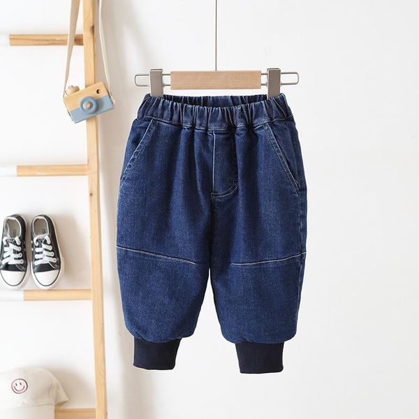 

toddler kids jeans autumn winter arrival baby thicken casual loose plus vevet warm denim pants for boys girls 2-5 y, Blue