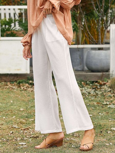 

women's solid drawstring pocket slacks, Black;white