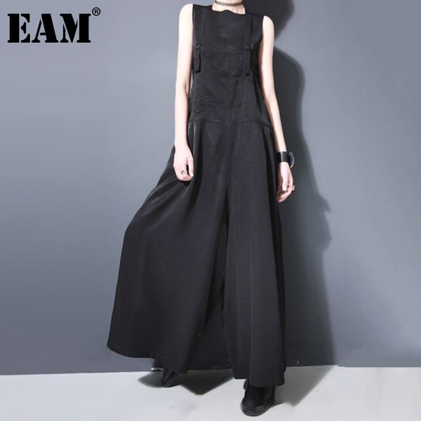 

[eam] new spring strapless black brief button loose long wide leg long pants women overalls fashion tide jf913 210319, Black;white