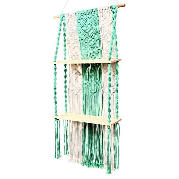 

tapestries macrame wall hanging shelf plants storage bookshelf boho floating indoor shelving for bedroom kitchen bathroom 2 tier