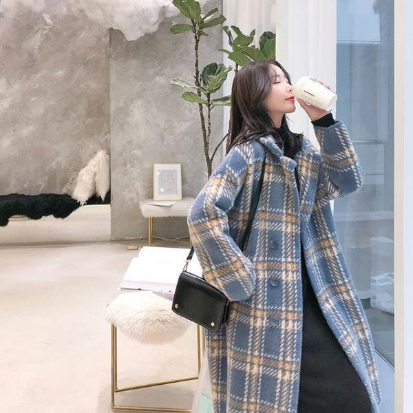 

women's wool & blends nic winter coat mid-length cashmere plaid jacket long sleeve chic outerwear ladies overcoat autumn 2021, Black