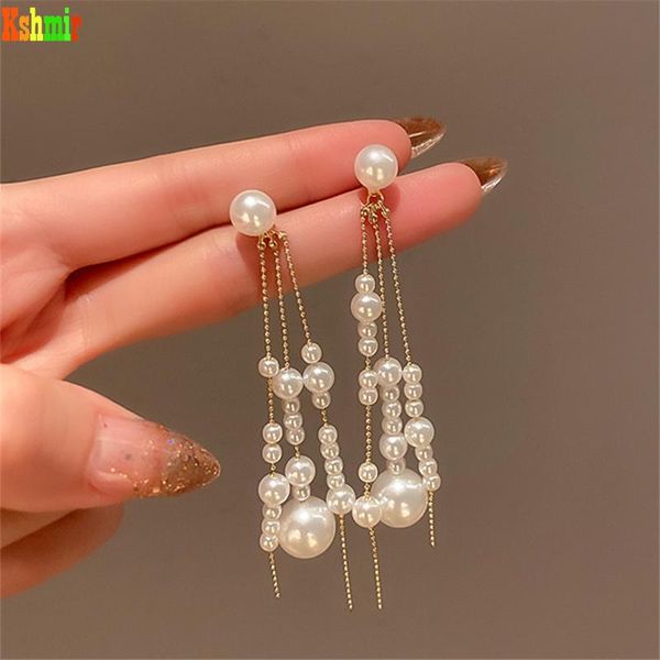 

dangle & chandelier kshmir fashion pearl earrings for women long pendant design fine tassel girls jewelry gift, Silver
