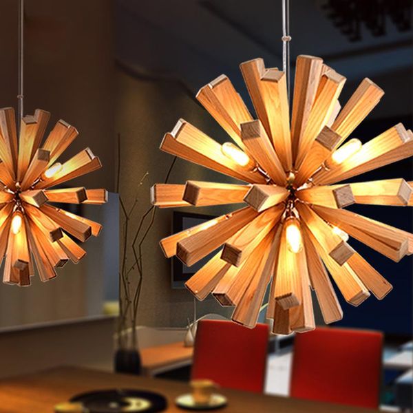 

pendant lamps diy led chandelier art creative personality nordic living room cafe book shop simple dandelion wooden lamp