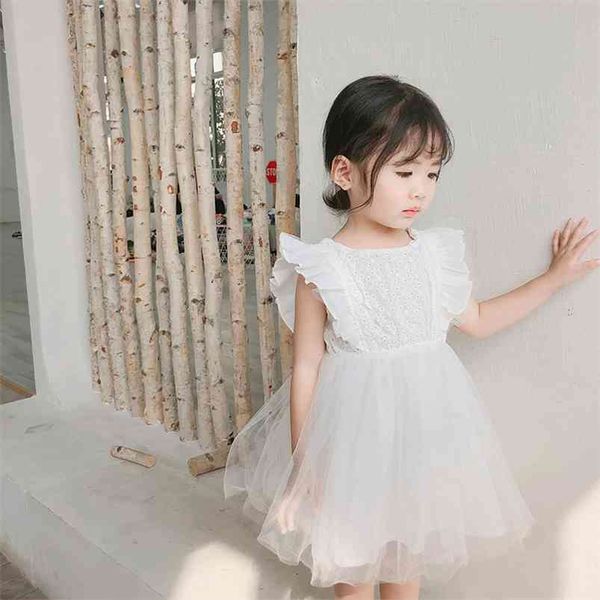 

summer arrival kids clothing cotton solid color all-match cute sweet party princess lace vest dress for baby girls 210625, Red;yellow
