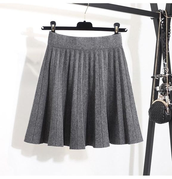 

skirts 2021 autumn winter knit pleated skirt women korean fashion solid elastic high waist mini plus size black