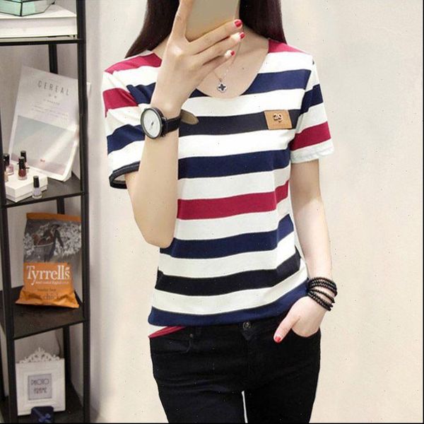 

striped print short sleeve casual womens girl arrival, White