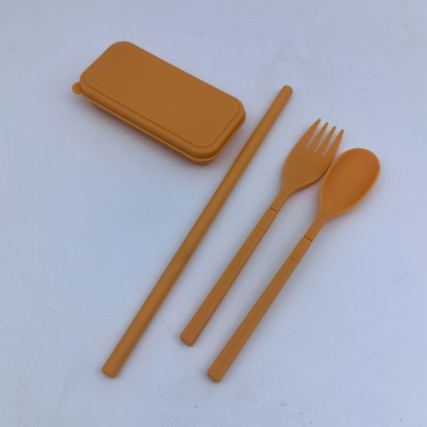 

verastore 3pcs/set travel cutlery portable cutlery box japan style wheat straw knife fork spoon student dinnerware sets kitchen tableware