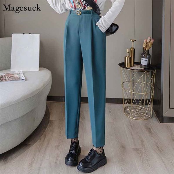 

autumn winter pants women ankle-length loose office high waist formal lady clothes with sashes 10482 210518, Black;white