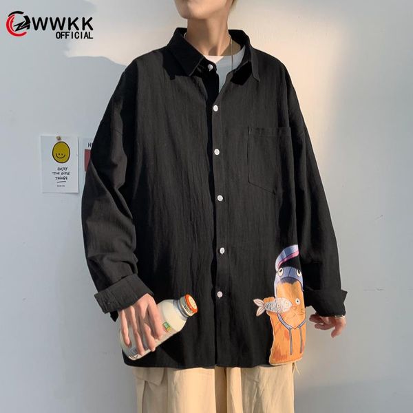 

men's casual shirts 2021 suit collar 3-color coats long sleeve loose hawaiian shirt camisa masculina streetwear fashion social -5xl, White;black