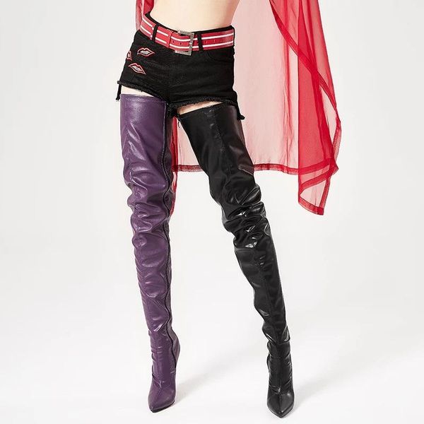 

boots red pointed women over the knee 2021 stiletto plus size thigh, Black