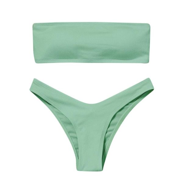 

women's swimwear 2021 ladies tube solid color high waist open back split swimsuit bikini pool party beachwear, White;black