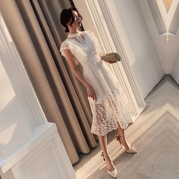 

french summer princess white lace dress vestidos casual mujer 2021 large swing midi beach party robe blanche femme qipao ethnic clothing, Red