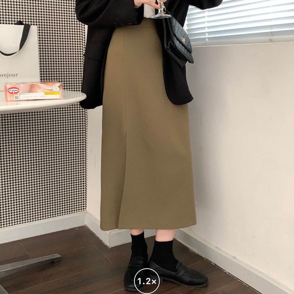 

skirts autumn spring formal high-waist women office lady mid-calf length straight elegant skirt femme a85q vswo, Black