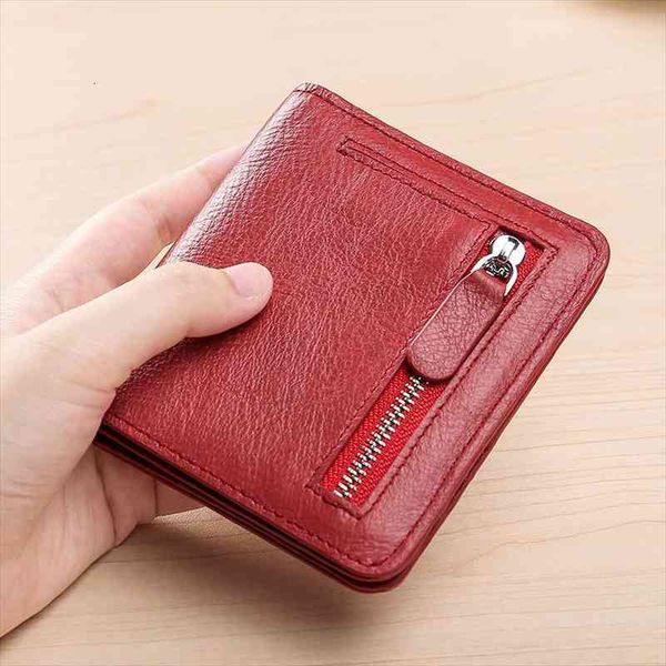 

fashion women wallet woman short card holder genuine leather female coin purse vintage cowhide small, Red;black