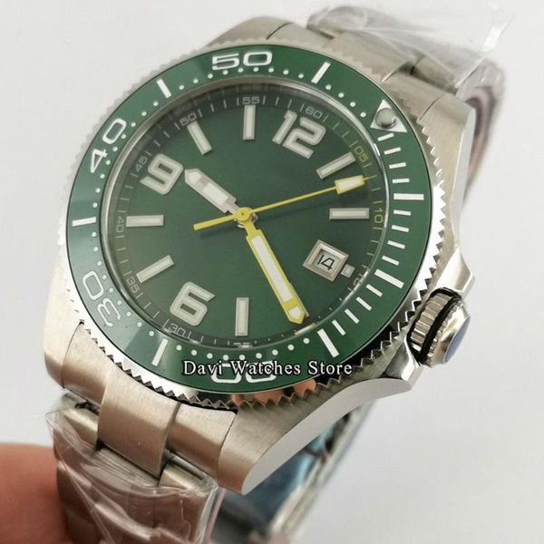 

43mm bliger/sterile luxury men's watches green dial silver case sapphire automatic movement wristwatch wristwatches, Slivery;brown