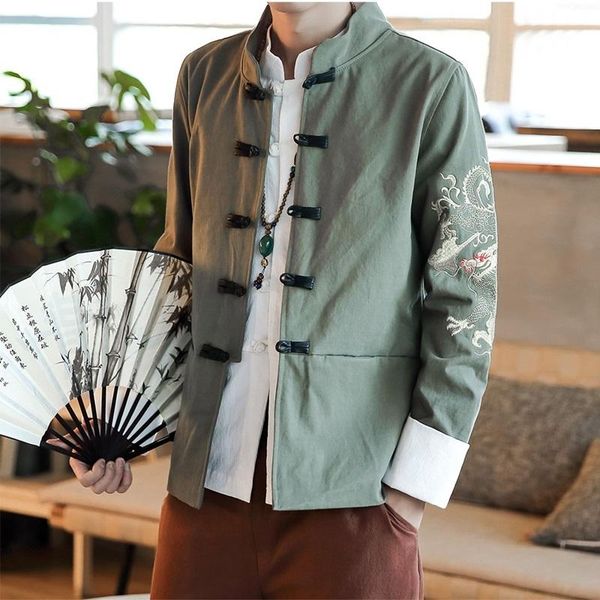 

ethnic clothing chinese dragon shirt embroidery bomber winter jacket men 2021 japanese streetwear clothes casual jackets tang suit 3, Red