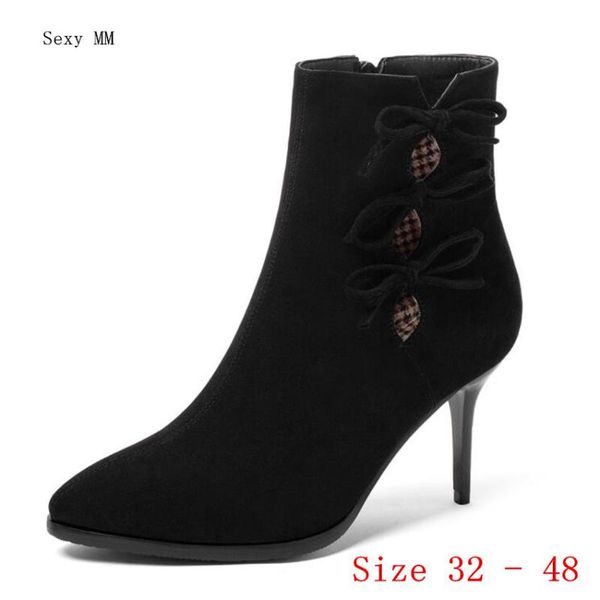 

boots spring autumn high heels women ankle heel shoes woman short small plus size 32 - 48, Black