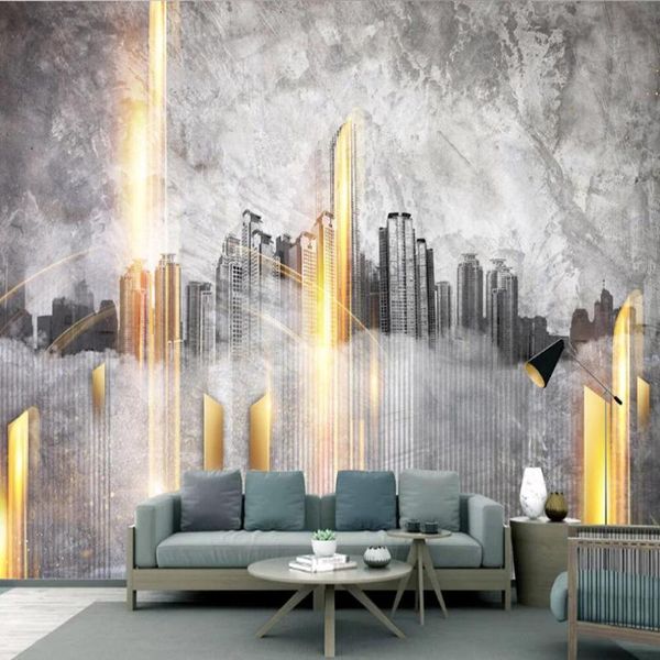 

wallpapers drop custom 3d wallpaper mural hand painted golden glitter city building retro background wall decoration