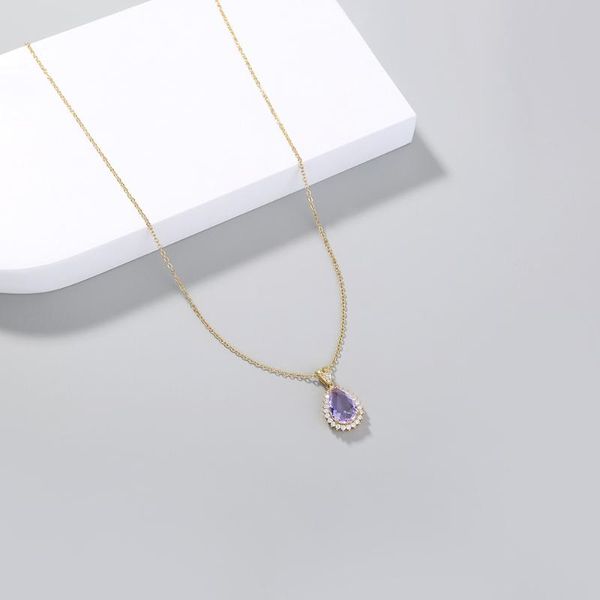 

chains temperament crystal purple pendant necklace female anniversary present fashion lady silver plated choker necklaces women
