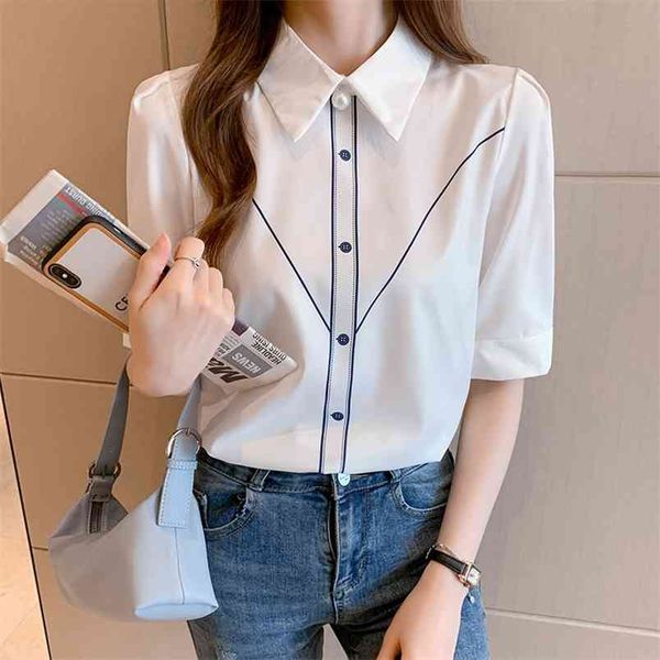 High-end-Temperament Chiffon Hemd frauen Tops est sommer Womans Halbe hülse Weibliche damen tops 210507