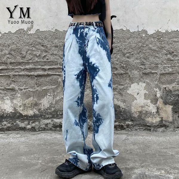 

women's jeans yuoomuoo ins fashion washed loose casual denim wide leg pants women y2k hip-hop printing trousers, Blue
